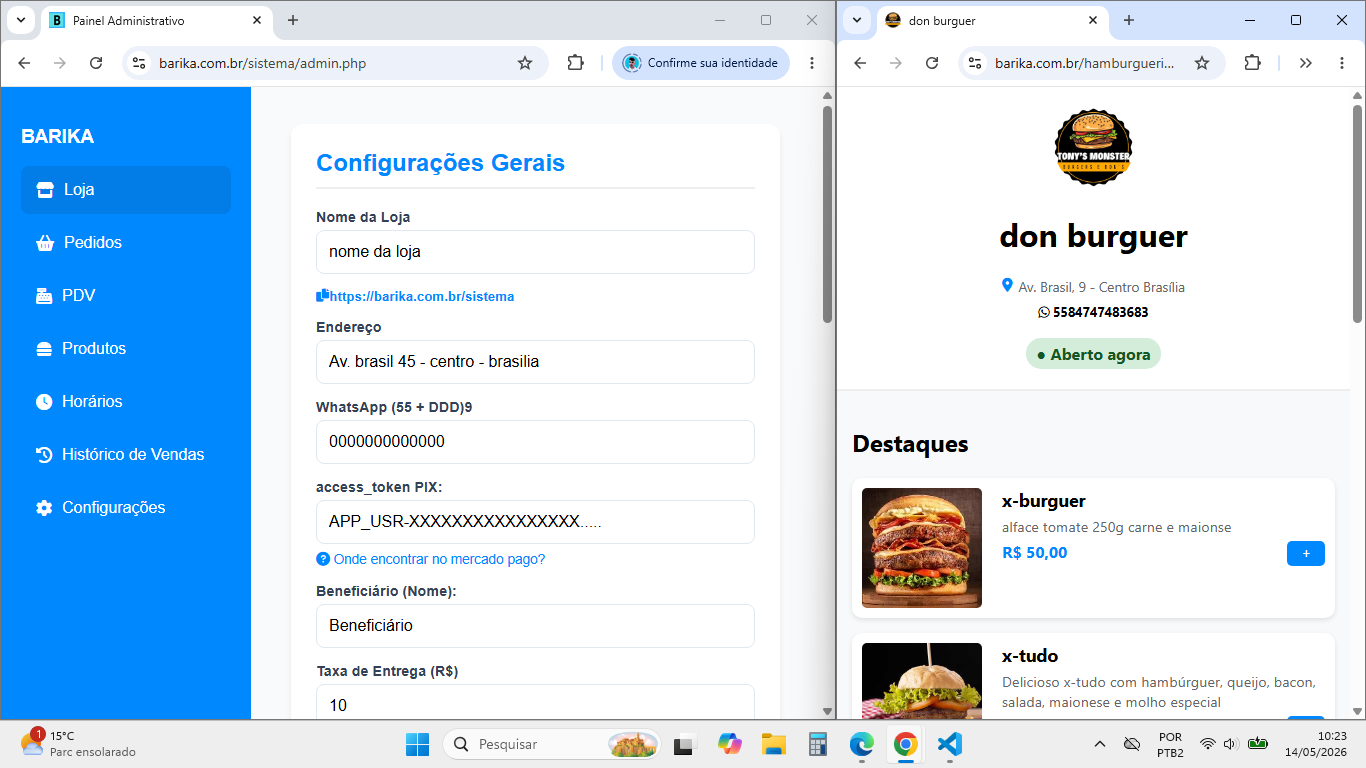 Interface do cardápio digital Barika exibida em um smartphone para pedidos online